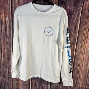 American Eagle Outfitters White and Blue Long Sleeve Tee Size L